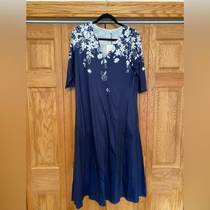 Navy and white floral long dress